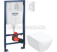 Комплект 2 в 1 Унитаз подвесной Geberit Smyle Square 500.685.01.1 + Инсталляция с кнопкой Grohe Rapid SL 38772SH0 цвет белый