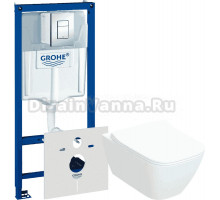 Комплект 2 в 1 Унитаз подвесной Geberit Smyle Square 500.685.01.1 + Инсталляция с кнопкой Grohe Rapid SL 38775001 цвет хром