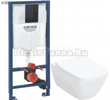 Комплект 2 в 1 Унитаз подвесной Geberit Smyle Square 500.685.01.1 + Инсталляция с кнопкой Grohe Rapid SL 1000044 цвет черный