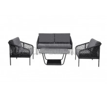 Комплект садовой мебели 4 в 1 4SiS Канны на 4 персоны, плетение узелки, со столом Гренада, серый гранит, каркас темно-серый, роуп темно-серый