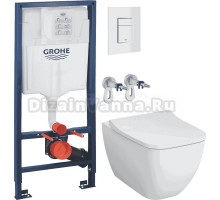 Комплект 3 в 1 Унитаз подвесной VitrA Shift 7742B003-0075 белая глянцевая + Сиденье Integra Square 810-003-009 быстросъемная, с микролифтом + Инсталляция с кнопкой Grohe Rapid SL 38772SH0 цвет белый