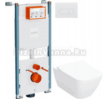 Комплект 3 в 1 Унитаз подвесной Geberit Smyle Square 500.685.01.1 + Инсталляция VitrA V-Fix Core 732-5800-01PV + Кнопка Root Round 740-2200 цвет глянцевый белый