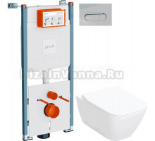 Комплект 3 в 1 Унитаз подвесной Geberit Smyle Square 500.685.01.1 + Инсталляция VitrA V-Fix Core 732-5800-01PV + Кнопка Root Round 740-2280 цвет хром