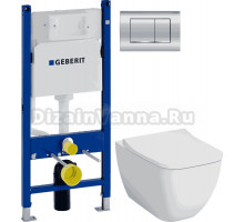 Комплект 3 в 1 Унитаз подвесной VitrA Shift 7742B003-0075, белая глянцевая + Сиденье Integra Square 810-003-009, быстросъемная, с микролифтом + Инсталляция с кнопкой Geberit Duofix Delta 458.163.21.1 цвет хром