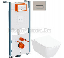 Комплект 3 в 1 Унитаз подвесной Geberit Smyle Square 500.685.01.1 + Инсталляция VitrA V-Fix Core 732-5800-01PV + Кнопка Root Round 740-2295 цвет никель