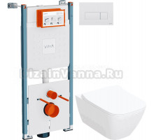 Комплект 3 в 1 Унитаз подвесной Geberit Smyle Square 500.685.01.1 + Инсталляция VitrA V-Fix Core 732-5800-01PV + Кнопка Root Square 740-2300 цвет глянцевый белый