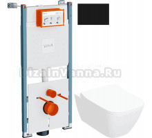Комплект 3 в 1 Унитаз подвесной Geberit Smyle Square 500.685.01.1 + Инсталляция VitrA V-Fix Core 732-5800-01PV + Кнопка Root Square 740-2311 цвет матовый черный