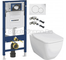 Комплект 5 в 1 Унитаз подвесной VitrA Shift 7742B003-0075, белая глянцевая + Сиденье Integra Square 810-003-009, быстросъемная, с микролифтом + Инсталляция Geberit Duofix UP 320 111.300.00.5 (111.950.00.6) + Кнопка Sigma 01 115.770.11.5 цвет белый + Крепл