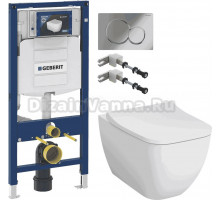 Комплект 5 в 1 Унитаз подвесной VitrA Shift 7742B003-0075 белая глянцевая + Сиденье Integra Square 810-003-009 быстросъемная, с микролифтом + Инсталляция Geberit Duofix UP 320 111.300.00.5 (111.950.00.6) + Кнопка Sigma 01 115.770.21.5 цвет глянцевый хром