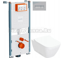 Комплект 3 в 1 Унитаз подвесной Geberit Smyle Square 500.685.01.1 + Инсталляция VitrA V-Fix Core 732-5800-01PV + Кнопка Root Square 740-2380 цвет хром