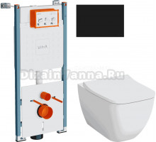 Комплект 4 в 1 Унитаз подвесной VitrA Shift 7742B003-0075 белая глянцевая + Сиденье Integra Square 810-003-009 быстросъемная, с микролифтом + Инсталляция V-Fix Core 732-5800-01PV + Кнопка Root Round 740-2211 цвет матовый черный