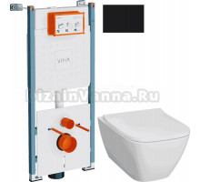 Комплект 3 в 1 Унитаз подвесной Geberit Smyle Square 500.683.01.1 + Инсталляция VitrA V-Fix Core 732-5800-01PV + Кнопка Root Round 740-2211 цвет матовый черный