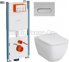 Комплект 4 в 1 Унитаз подвесной VitrA Shift 7742B003-0075 белая глянцевая + Сиденье Integra Square 810-003-009 быстросъемная, с микролифтом + Инсталляция V-Fix Core 732-5800-01PV + Кнопка Root Round 740-2280 цвет хром