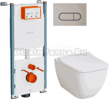 Комплект 4 в 1 Унитаз подвесной VitrA Shift 7742B003-0075 белая глянцевая + Сиденье Integra Square 810-003-009 быстросъемная, с микролифтом + Инсталляция V-Fix Core 732-5800-01PV + Кнопка Root Round 740-2295 цвет никель