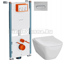 Комплект 3 в 1 Унитаз подвесной Geberit Smyle Square 500.683.01.1 + Инсталляция VitrA V-Fix Core 732-5800-01PV + Кнопка Root Round 740-2280 цвет хром