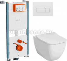 Комплект 4 в 1 Унитаз подвесной VitrA Shift 7742B003-0075 белая глянцевая + Сиденье Integra Square 810-003-009 быстросъемная, с микролифтом + Инсталляция V-Fix Core 732-5800-01PV + Кнопка Root Square 740-2300 цвет глянцевый белый