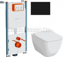 Комплект 4 в 1 Унитаз подвесной VitrA Shift 7742B003-0075 белая глянцевая + Сиденье Integra Square 810-003-009 быстросъемная, с микролифтом + Инсталляция V-Fix Core 732-5800-01PV + Кнопка Root Square 740-2311 цвет матовый черный