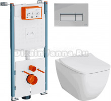 Комплект 4 в 1 Унитаз подвесной VitrA Shift 7742B003-0075 белая глянцевая + Сиденье Integra Square 810-003-009 быстросъемная, с микролифтом + Инсталляция V-Fix Core 732-5800-01PV + Кнопка Root Square 740-2380 цвет хром