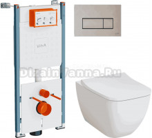 Комплект 4 в 1 Унитаз подвесной VitrA Shift 7742B003-0075 белая глянцевая + Сиденье Integra Square 810-003-009 быстросъемная, с микролифтом + Инсталляция V-Fix Core 732-5800-01PV + Кнопка Root Square 740-2395 цвет никель