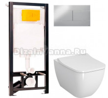 Комплект 3 в 1 Унитаз подвесной VitrA Shift 7742B003-0075 белая глянцевая + Сиденье Integra Square 810-003-009 быстросъемная, с микролифтом + Инсталляция с кнопкой OLI 80 ECO Sanitarblock mechanic цвет черный