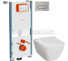 Комплект 3 в 1 Унитаз подвесной Geberit Smyle Square 500.683.01.1 + Инсталляция VitrA V-Fix Core 732-5800-01PV + Кнопка Root Round 740-2295 цвет никель