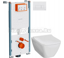 Комплект 3 в 1 Унитаз подвесной Geberit Smyle Square 500.683.01.1 + Инсталляция VitrA V-Fix Core 732-5800-01PV + Кнопка Root Square 740-2300 цвет глянцевый белый