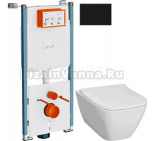 Комплект 3 в 1 Унитаз подвесной Geberit Smyle Square 500.683.01.1 + Инсталляция VitrA V-Fix Core 732-5800-01PV + Кнопка Root Square 740-2311 цвет матовый черный