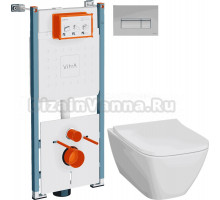 Комплект 3 в 1 Унитаз подвесной Geberit Smyle Square 500.683.01.1 + Инсталляция VitrA V-Fix Core 732-5800-01PV + Кнопка Root Square 740-2380 цвет хром