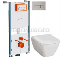 Комплект 3 в 1 Унитаз подвесной Geberit Smyle Square 500.683.01.1 + Инсталляция VitrA V-Fix Core 732-5800-01PV + Кнопка Root Square 740-2395 цвет никель