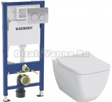 Комплект 3 в 1 Унитаз подвесной VitrA Shift 7742B003-0075 белая глянцевая + Сиденье Integra Square 810-003-009 быстросъемная, с микролифтом + Инсталляция с кнопкой Geberit Delta 20 458.118.21.2 цвет хром