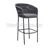 Садовый стул 4SiS Бордо барный, плетение колос, каркас серый (RAL7022), роуп серый, ткань серая 017