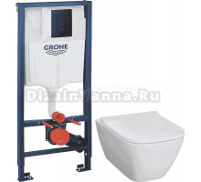 Комплект 2 в 1 Унитаз подвесной Geberit Smyle Square 500.683.01.1 + Инсталляция с кнопкой Grohe Solido 38811KF0 цвет черный