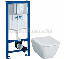 Комплект 2 в 1 Унитаз подвесной Geberit Smyle Square 500.683.01.1 + Инсталляция с кнопкой Grohe Rapid SL 38721001 цвет хром