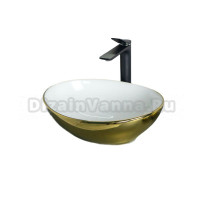 Накладная раковина GID Lago Nc999 41 глянцевая белая, золото, овальная, фаянс