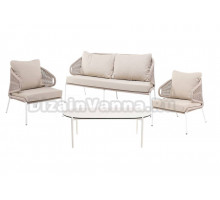 Комплект садовой мебели 4 в 1 4SiS Милан на 4 персоны, со столом Диего, молочный, каркас белый, роуп бежевый, ткань бежевая