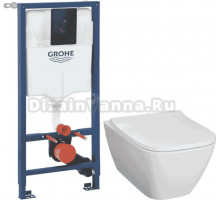 Комплект 2 в 1 Унитаз подвесной Geberit Smyle Square 500.683.01.1 + Инсталляция с кнопкой Grohe Rapid SL 1000044 цвет черный