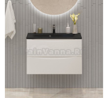 Тумба с раковиной BelBagno Marino 80 подвесная, bianco lucido, черная раковина