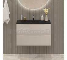 Тумба с раковиной BelBagno Marino 80 подвесная, crema opaco, черная раковина