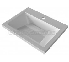 Мебельная раковина VERSALIA Lotos 60 накладная, глянцевая белая, прямоугольная, искусственная мрамор, со скрытым сливом