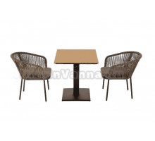 Комплект садовой мебели 3 в 1 4SiS Каффе со стульями Марсель, дуб, каркас коричневый (RAL8016) муар, роуп коричневый, ткань темно-серая 027