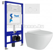 Комплект 3 в 1 Унитаз подвесной Teymi Lina Pro T40112 + Инсталляция Aina T70011 + Кнопка Lina T70106 цвет матовый белый, хром