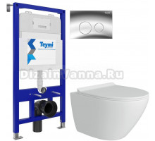 Комплект 3 в 1 Унитаз подвесной Teymi Lina Pro T40112 + Инсталляция Aina T70011 + Кнопка Lina T70102CH цвет хром глянец