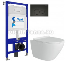 Комплект 3 в 1 Унитаз подвесной Teymi Lina Pro T40112 + Инсталляция Aina T70011 + Кнопка Lina T70103BM цвет матовый черный