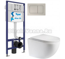 Комплект 3 в 1 Унитаз подвесной Teymi Lina S T40102 + Инсталляция Aina 1220067 + Кнопка T70014 цвет сталь