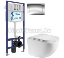 Комплект 3 в 1 Унитаз подвесной Teymi Lina S T40102 + Инсталляция Aina 1220067 + Кнопка T70012CH цвет хром глянец