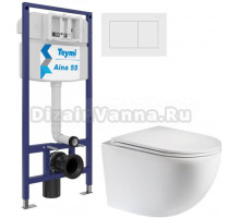 Комплект 3 в 1 Унитаз подвесной Teymi Lina S T40102 + Инсталляция Aina 1220067 + Кнопка T70020WM цвет матовый белый
