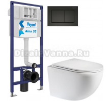 Комплект 3 в 1 Унитаз подвесной Teymi Lina S T40102 + Инсталляция Aina 1220067 + Кнопка T70013BM цвет матовый черный