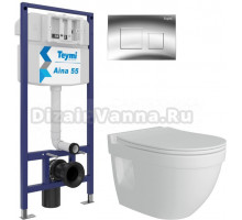Комплект 3 в 1 Унитаз подвесной Teymi Vitra Pro T40806 + Инсталляция Aina 1220067 + Кнопка Kati T70701CH цвет хром глянец
