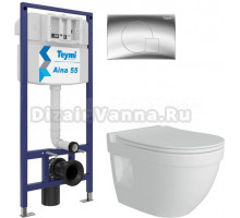 Комплект 3 в 1 Унитаз подвесной Teymi Vitra Pro T40806 + Инсталляция Aina 1220067 + Кнопка Ellie T70022CH цвет хром глянец
