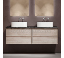 Тумба с раковиной Sancos Marmi 2.0 160 дуб галифакс натуральный, столешница черный мрамор TT160A1, раковина CN6052